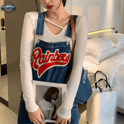 Casual Straight Salopette en Jean Rainbow