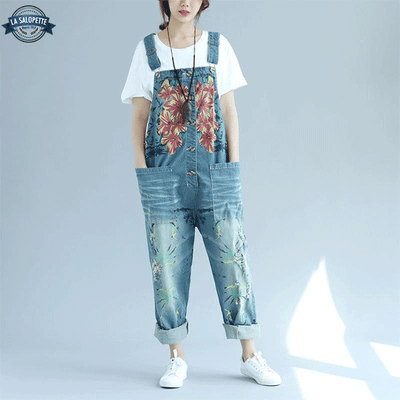 Salopette Denim Fleuri
