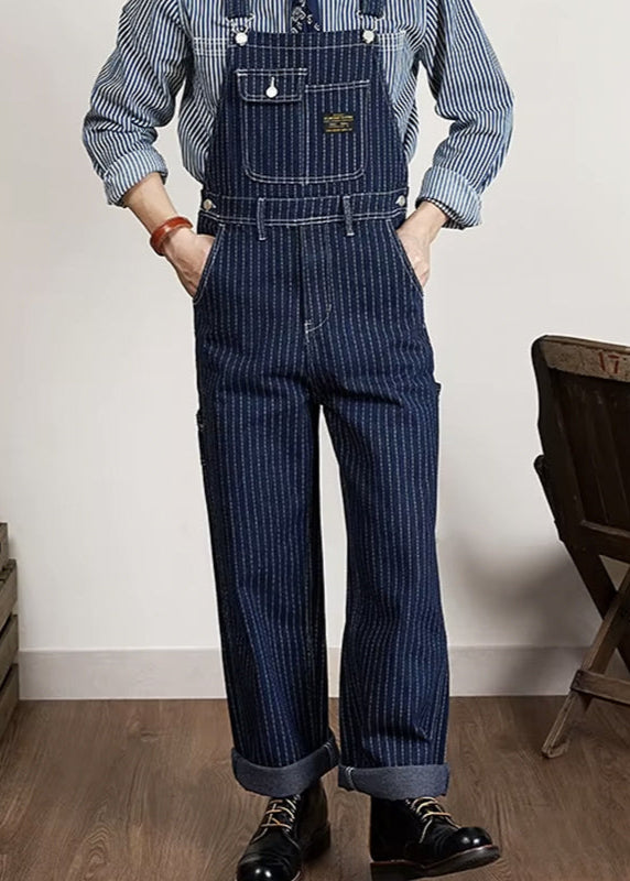 Gestreifte Latzhose im Military-Stil Weiß