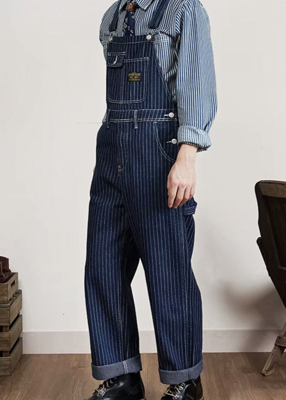 Gestreifte Latzhose im Military-Stil Weiß