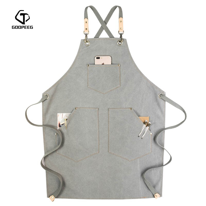 GOOPEEG Sommer Leinwand Arbeitsschürze Denim Koreanische Version Friseur Friseur Blumen Barista benutzerdefinierte LOGO Taille