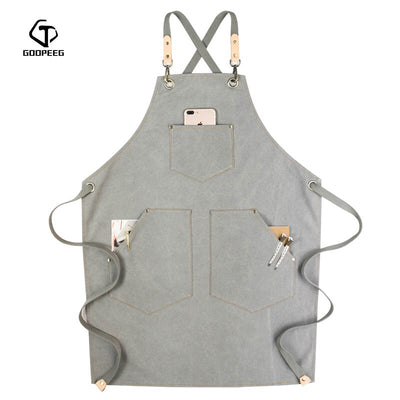 GOOPEEG Sommer Leinwand Arbeitsschürze Denim Koreanische Version Friseur Friseur Blumen Barista benutzerdefinierte LOGO Taille