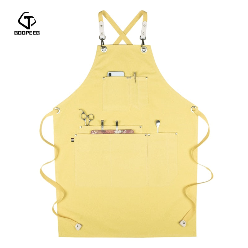 GOOPEEG Sommer Leinwand Arbeitsschürze Denim Koreanische Version Friseur Friseur Blumen Barista benutzerdefinierte LOGO Taille