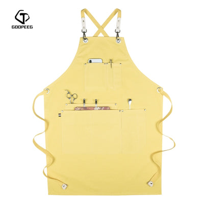 GOOPEEG Sommer Leinwand Arbeitsschürze Denim Koreanische Version Friseur Friseur Blumen Barista benutzerdefinierte LOGO Taille