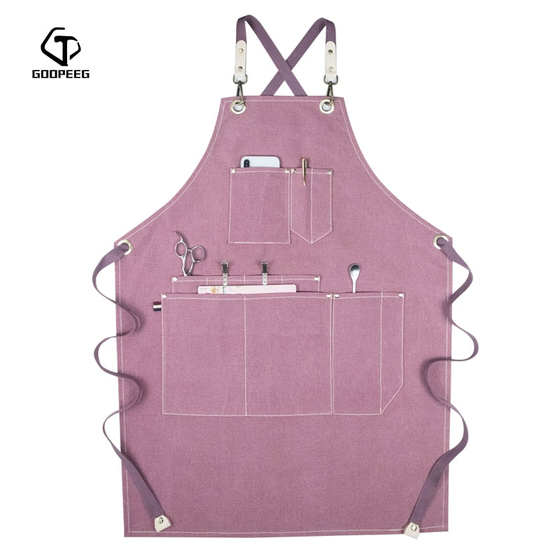 GOOPEEG Sommer Leinwand Arbeitsschürze Denim Koreanische Version Friseur Friseur Blumen Barista benutzerdefinierte LOGO Taille