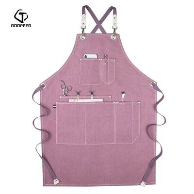 GOOPEEG Sommer Leinwand Arbeitsschürze Denim Koreanische Version Friseur Friseur Blumen Barista benutzerdefinierte LOGO Taille