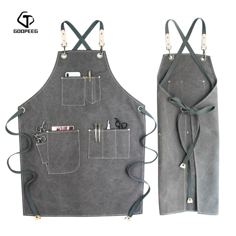 GOOPEEG Sommer Leinwand Arbeitsschürze Denim Koreanische Version Friseur Friseur Blumen Barista benutzerdefinierte LOGO Taille