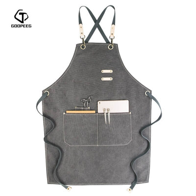 GOOPEEG Sommer Leinwand Arbeitsschürze Denim Koreanische Version Friseur Friseur Blumen Barista benutzerdefinierte LOGO Taille