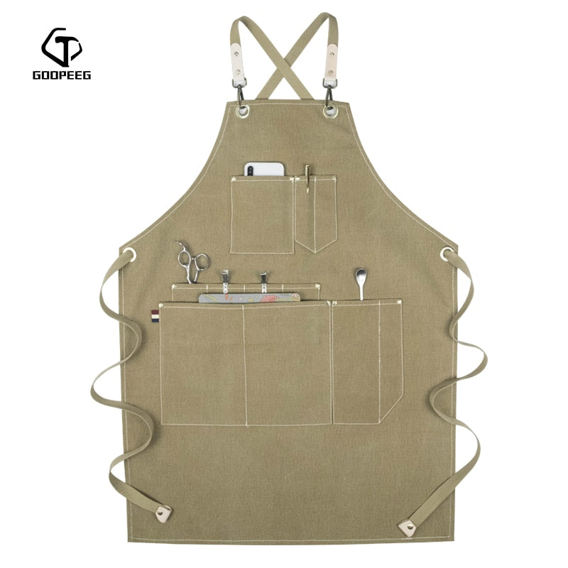 GOOPEEG Sommer Leinwand Arbeitsschürze Denim Koreanische Version Friseur Friseur Blumen Barista benutzerdefinierte LOGO Taille