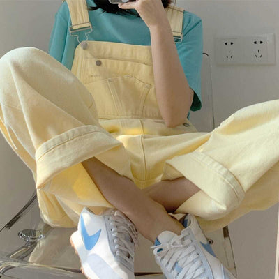 Jeans-Latzhose<br> Pastellgelb