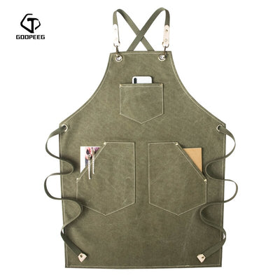 GOOPEEG Sommer Leinwand Arbeitsschürze Denim Koreanische Version Friseur Friseur Blumen Barista benutzerdefinierte LOGO Taille