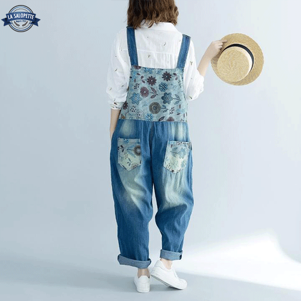 Latzhose aus Jeans Large mit Arabi-Blume