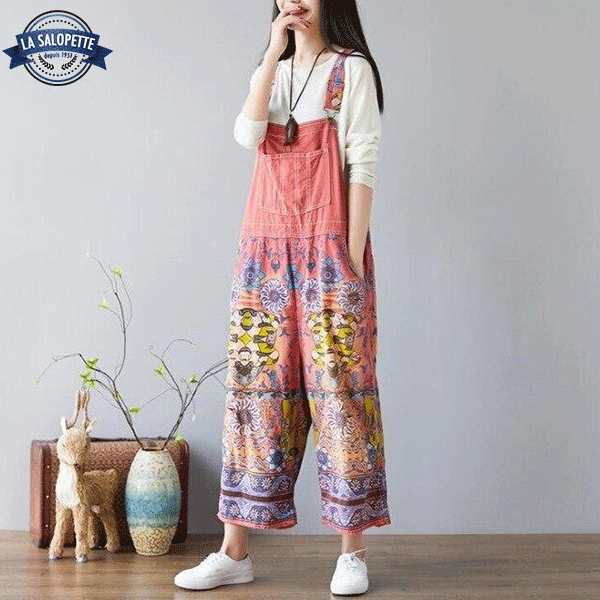 Latzhosen-Kleid mit Vintage-Muster