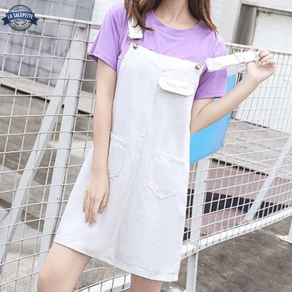 Kleid Latzhose Jeans Weiß Tilos
