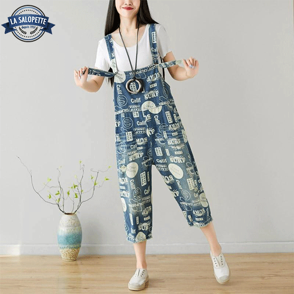 Latzhose aus Jeans mit California-Muster