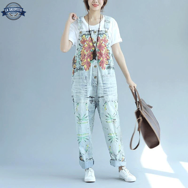 Latzhose aus Jeans mit Blumen Lilia
