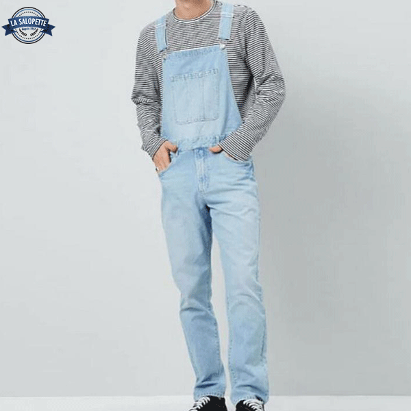 Jeans-Latzhose Hellblau Ripped Raw