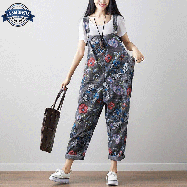 Graue Jeans-Latzhose Kenroku-en