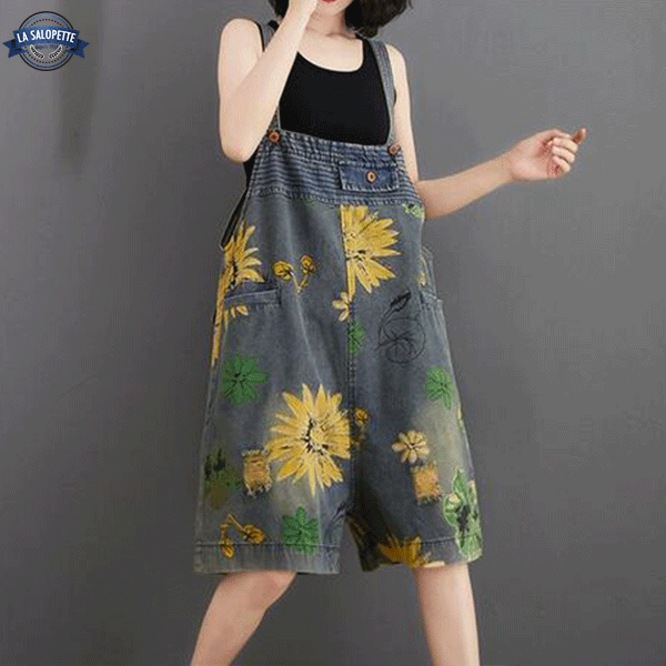 Latzhose Jeans mit Jamaika-Blumenprint
