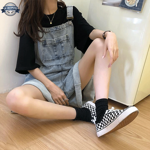Latzhose Short Jeans Frau klassisch